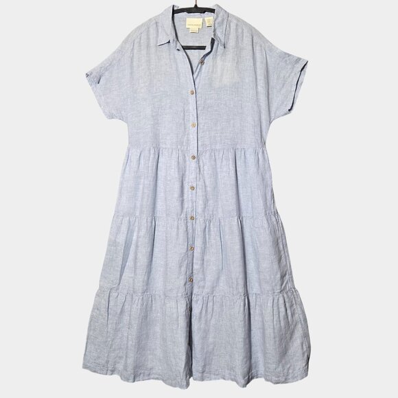 Cynthia Rowley 100% Linen Tiered Button Front Midi Dress Blue XS Minimalist NWT - Picture 1 of 11